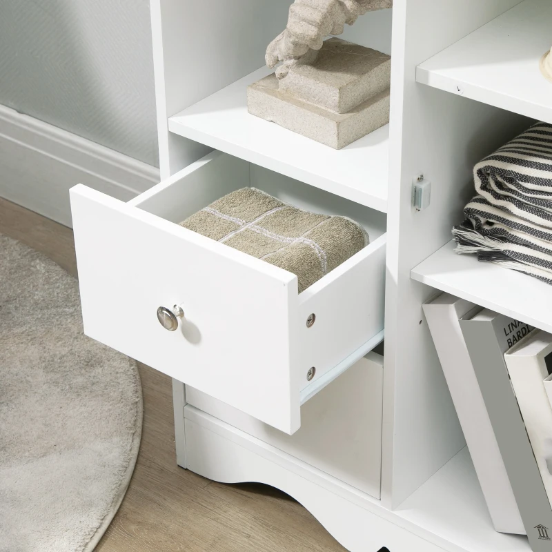 HOMCOM Bathroom Cabinet, Floor Standing Accent Cabinet with Glass Door & Storage Drawers for Living Room, White