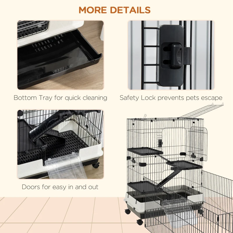 PawHut 45" 4-Level Small Animal Cage with Wheels, Black