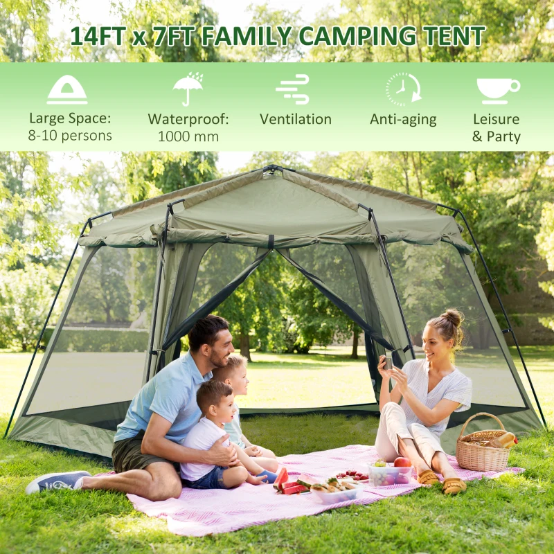 Outsunny 8-10 Person Screen House Room Instant Camping Canopy, Wind Resistant Hexagon Design Screen Shelter Family Tent, and Screened Mesh for Hiking, Hunting, Fishing, Army Green