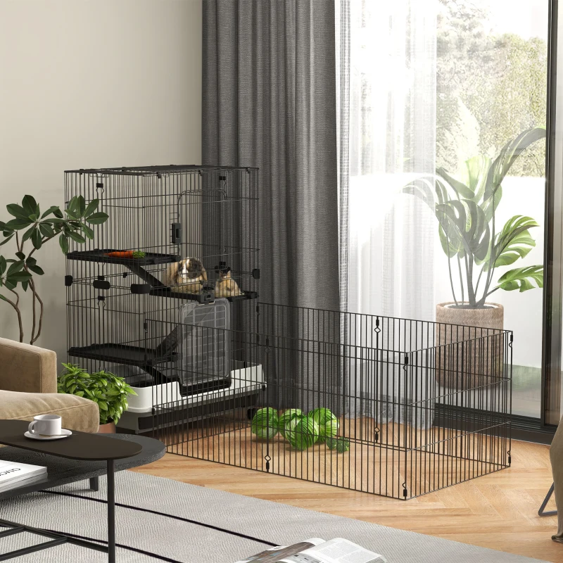 PawHut 45" 4-Level Small Animal Cage with Wheels, Black
