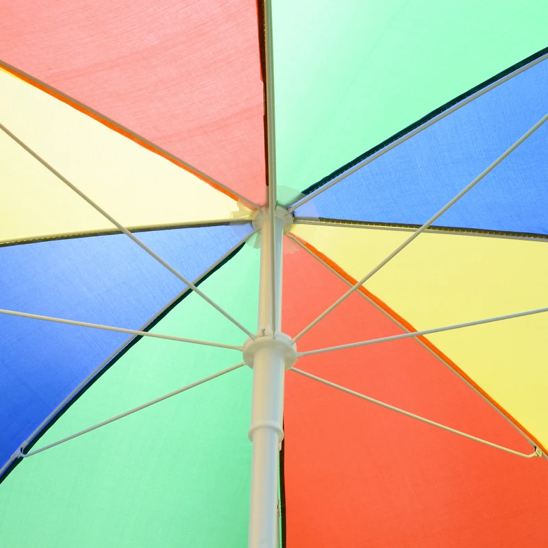 Outsunny 5ft Round Beach Umbrella Outdoor UV Protection Sun Shade Canopy w/ Push Button Tilt Pole Rainbow