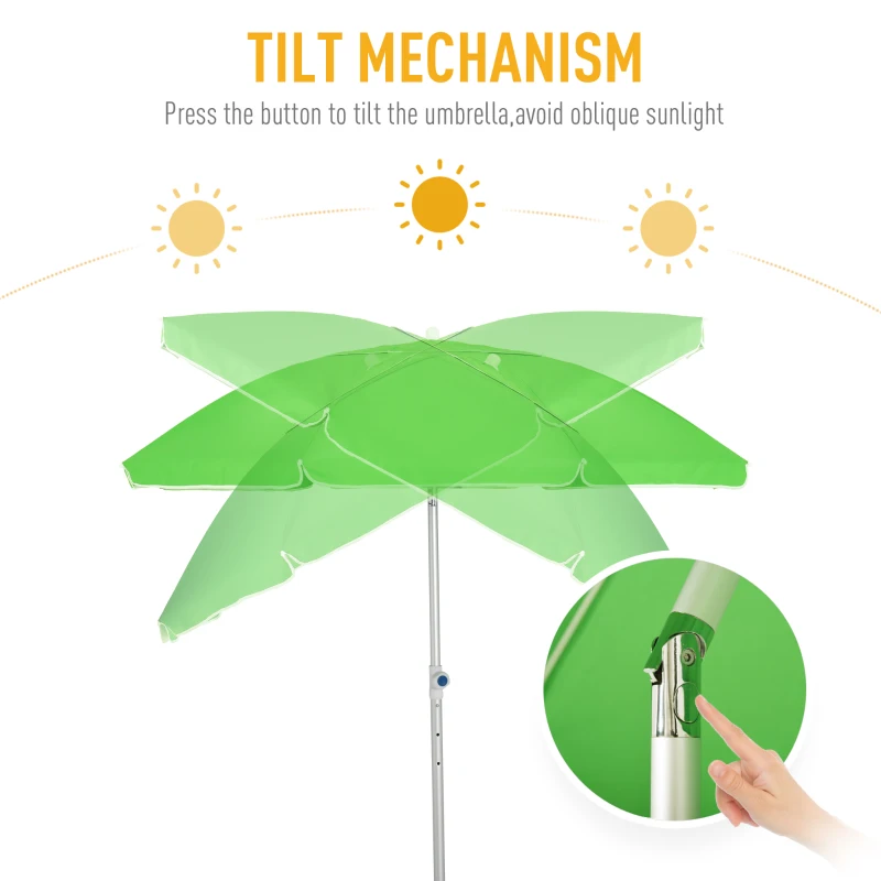 Outsunny Arc. 6.4ft Beach Umbrella with Aluminum Pole Pointed Design Adjustable Tilt Carry Bag for Outdoor Patio Green