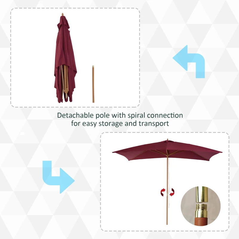 Outsunny Patio Umbrella Market Patio Sun Umbrella Rectangle Wine Red