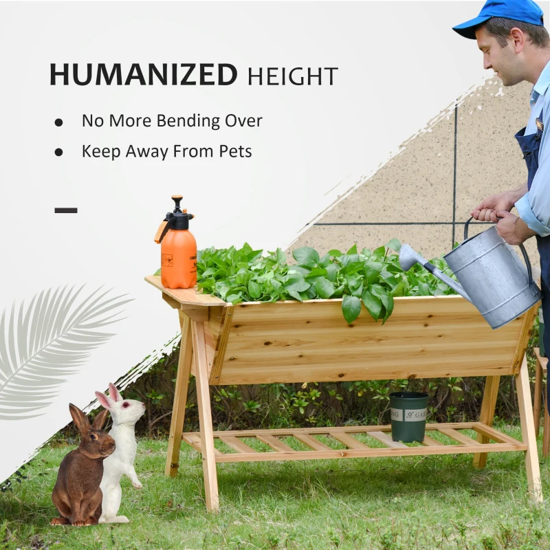 Outsunny Elevated Planter Box Multi Level Planter Wooden Raised Flower Bed with Garden Shelf Plates, 58.5" x 31" x 32.25", Natural