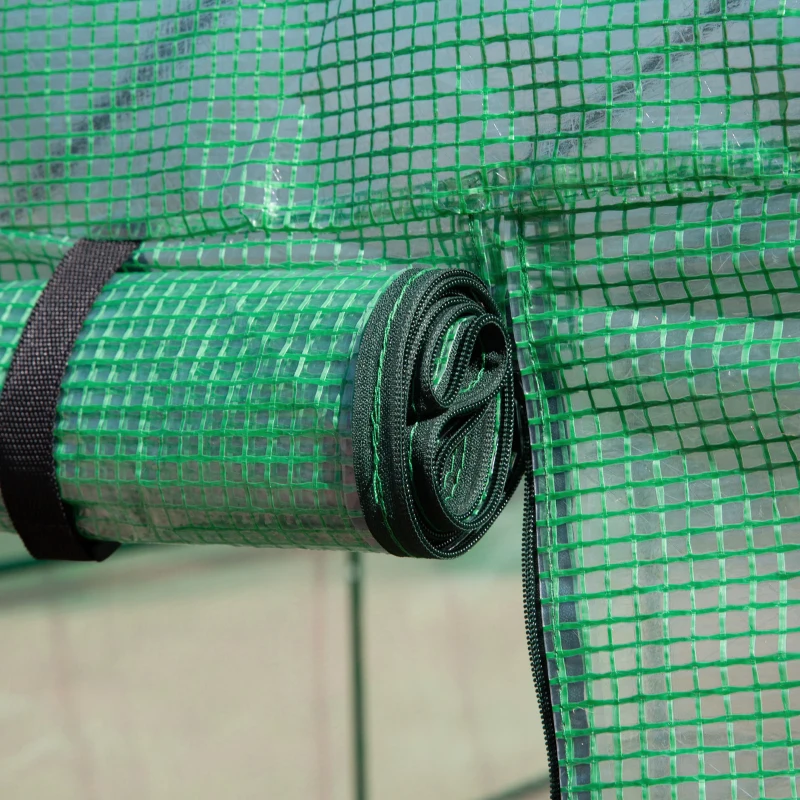 Outsunny 7' x 5' x 6.5' Walk-in Greenhouse, PE Cover, 2-Tier Shelves, Steel Frame Hot house, Roll-Up Zipper Door for Flowers, Vegetables, Saplings, Tropical Plants, Green