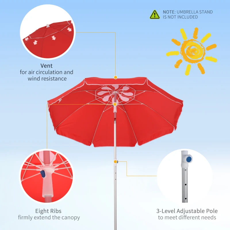 Outsunny Arc. 6.4ft Beach Umbrella with Aluminum Pole Pointed Design Adjustable Tilt Carry Bag for Outdoor Patio Red