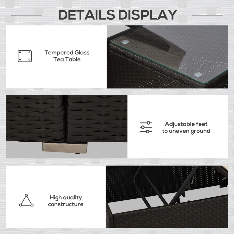 Outsunny Chaise Lounge Chair Set of 2 with 5 Angle Backrest, Outdoor Coffee Table, Water Repellent Cushions, PE Rattan Wicker Poolside Chairs, 3-Piece Pool Furniture Set, Dark Brown/Cream White