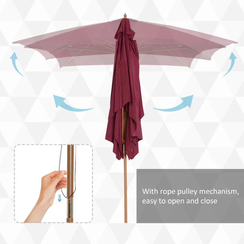 Outsunny Patio Umbrella Market Patio Sun Umbrella Rectangle Wine Red