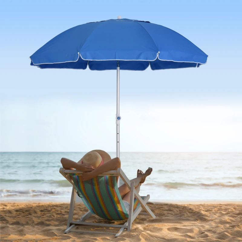 Outsunny Arc. 6.4ft Beach Umbrella with Aluminum Pole Pointed Design Adjustable Tilt Carry Bag for Outdoor Patio Blue