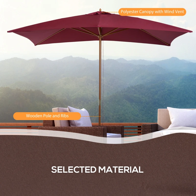 Outsunny Patio Umbrella Market Patio Sun Umbrella Rectangle Wine Red