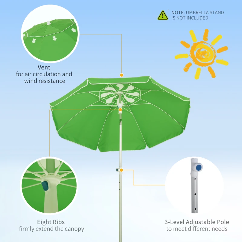 Outsunny Arc. 6.4ft Beach Umbrella with Aluminum Pole Pointed Design Adjustable Tilt Carry Bag for Outdoor Patio Green