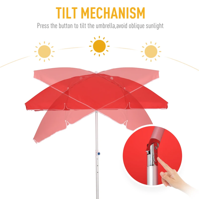 Outsunny Arc. 6.4ft Beach Umbrella with Aluminum Pole Pointed Design Adjustable Tilt Carry Bag for Outdoor Patio Red