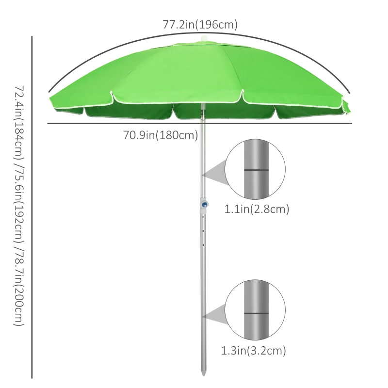 Outsunny Arc. 6.4ft Beach Umbrella with Aluminum Pole Pointed Design Adjustable Tilt Carry Bag for Outdoor Patio Green