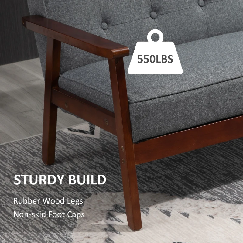 HOMCOM Modern Upholstered 2-Seat Loveseat Sofa with Linen-Touch Fabric and Rubberwood Legs, Grey