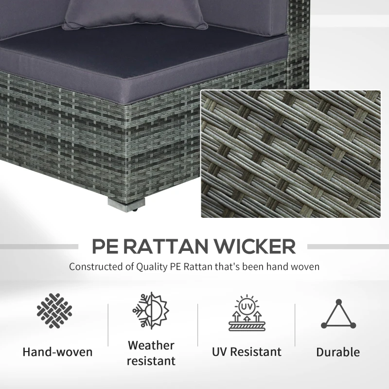 Outsunny 6 Piece Patio Furniture Set, All Weather Outdoor Rattan Sectional Sofa Couch with Chaise Lounge Sides, Coffee Table & Chairs, Conversation Set with Pillows & Cushions, Gray