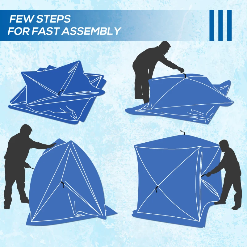 Outsunny 2-4 Person Pop-up Ice Fishing Tent Portable Ice Fishing Shelter with Windproof Windows and Carrying Bag Hub Fish Shelter, Blue