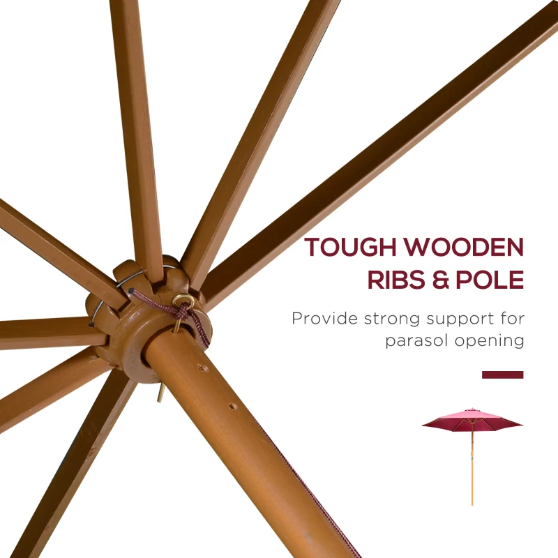 Outsunny φ9' x 8' H Patio Umbrella, Market Umbrella with Hardwood Frame and Wind Vent, Outdoor Beach Parasol, Wine Red