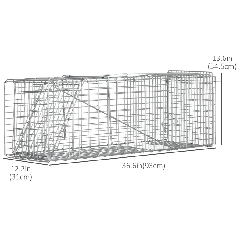 Outsunny One-Door Live Animal Trap, Animal-Friendly Humane Catch & Release Steel Cage for Rats, Mice, 36.6"  x 12.2" x 13.6"