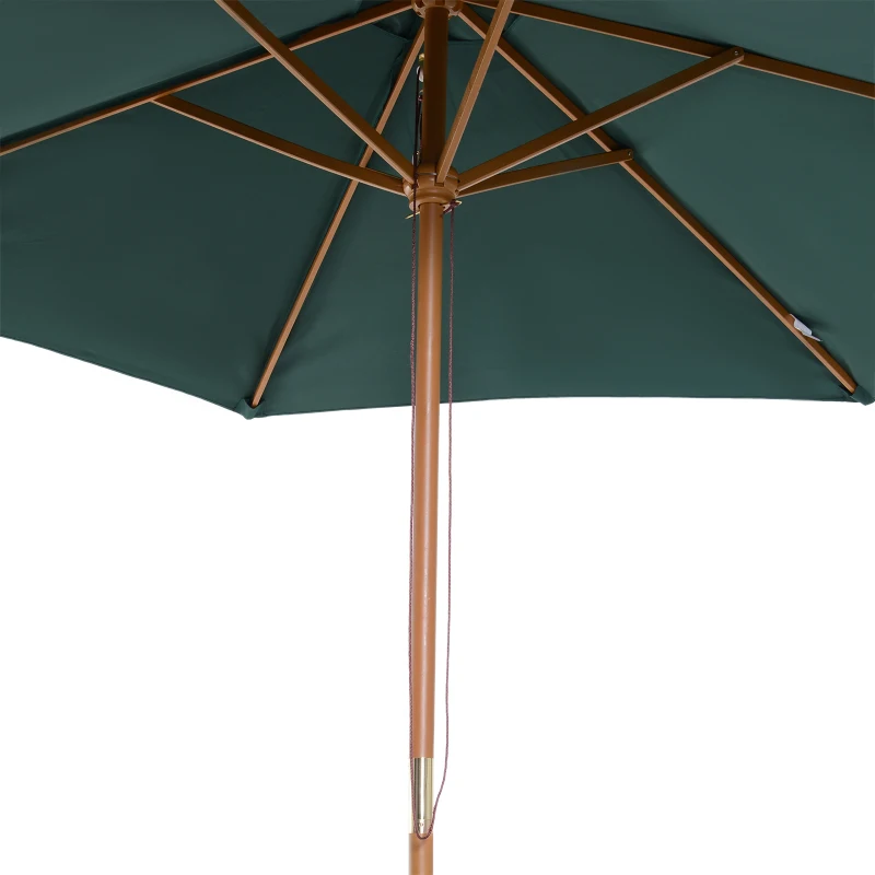 Outsunny ⌀9' x 8' H Patio Umbrella, Market Umbrella with Hardwood Frame and Wind Vent, Outdoor Beach Parasol, Green