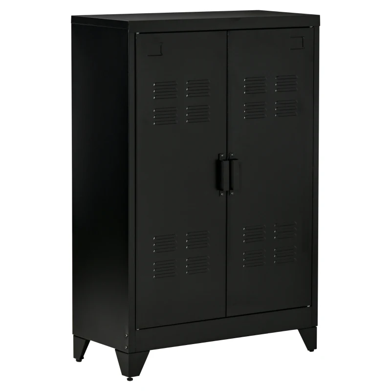 HOMCOM Metal Storage Cabinet, Industrial Sideboard Buffet Cabinet with 2 Louvered Doors, Adjustable Shelves, Black