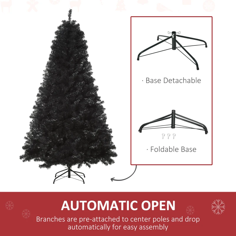 HOMCOM 6ft Artificial Christmas Tree Unlit Douglas Fir with Realistic Branches and 928 Tips, Black Halloween Style