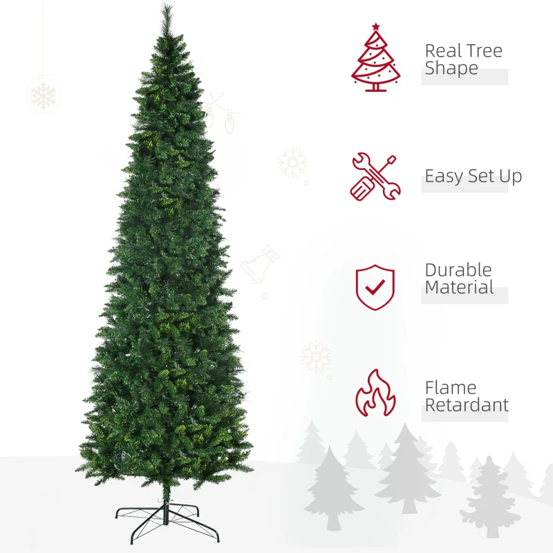 HOMCOM 9' Artificial Pencil Christmas Trees, with Auto Open, Steel Base, Pine Needles, for Home Xmas Decoration