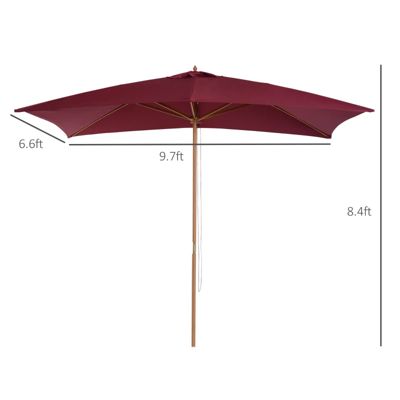 Outsunny Patio Umbrella Market Patio Sun Umbrella Rectangle Wine Red