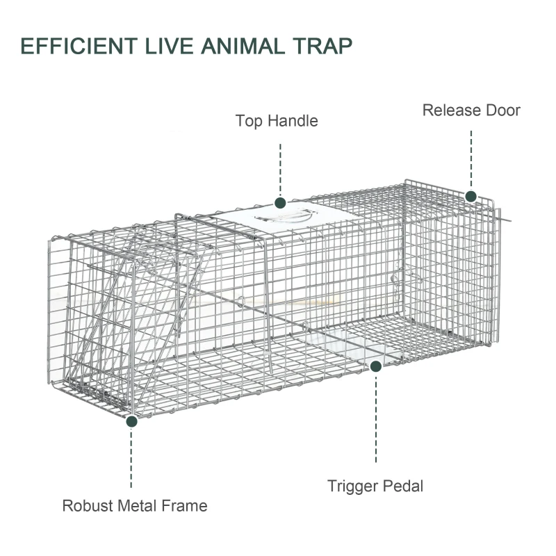Outsunny One-Door Live Animal Trap, Animal-Friendly Humane Catch & Release Steel Cage for Rats, Mice, 36.6"  x 12.2" x 13.6"