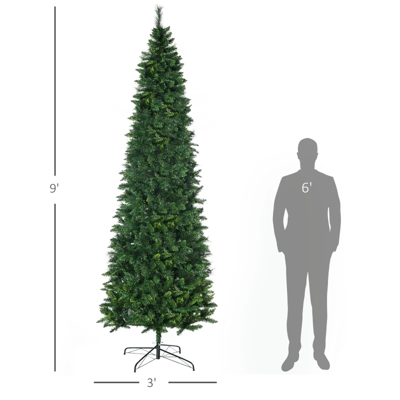 HOMCOM 9' Artificial Pencil Christmas Trees, with Auto Open, Steel Base, Pine Needles, for Home Xmas Decoration