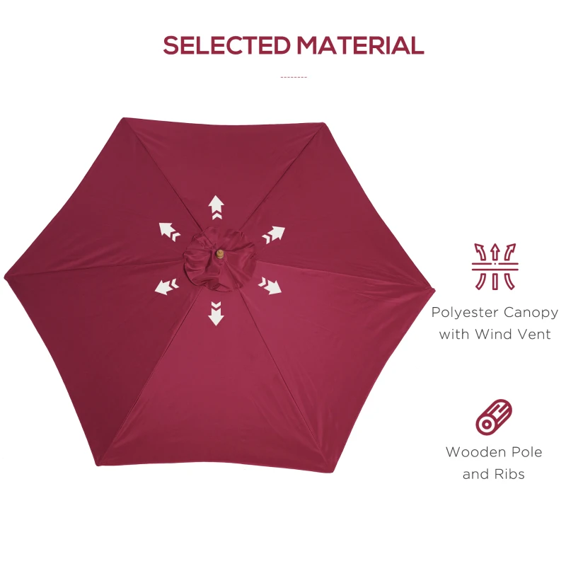 Outsunny φ9' x 8' H Patio Umbrella, Market Umbrella with Hardwood Frame and Wind Vent, Outdoor Beach Parasol, Wine Red
