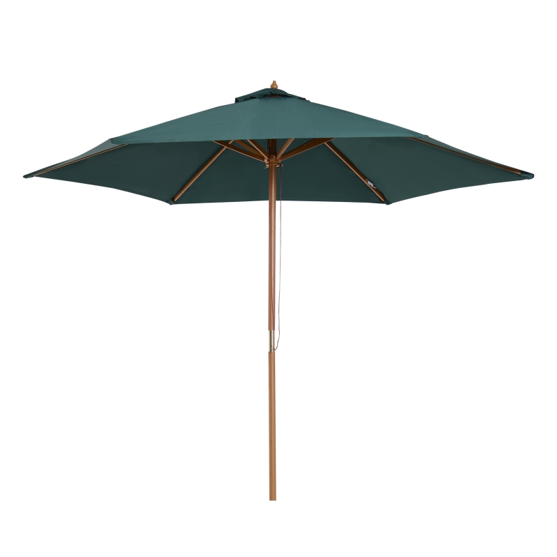 Outsunny ⌀9' x 8' H Patio Umbrella, Market Umbrella with Hardwood Frame and Wind Vent, Outdoor Beach Parasol, Green