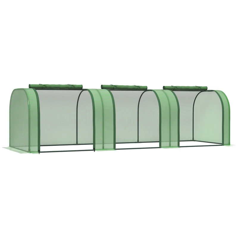 Outsunny 9.7' L x 3' W x 2.5' H Portable Tunneled Greenhouse with 3 Zippered Doors, Water/UV Fighting PE Cover