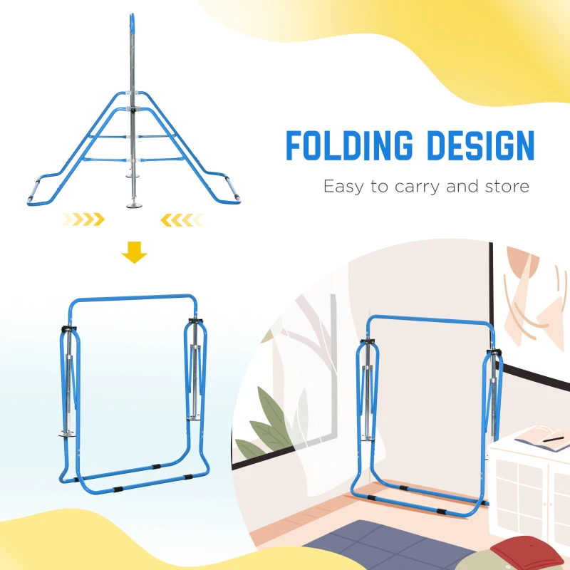 Qaba Folding Gymnastics Bar for Kids with Shock Absorption, Adjustable Gymnastics Horizontal Bar, Gymnastics Kip Bar for Home Use, Blue