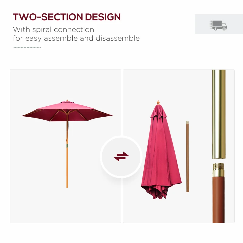 Outsunny φ9' x 8' H Patio Umbrella, Market Umbrella with Hardwood Frame and Wind Vent, Outdoor Beach Parasol, Wine Red
