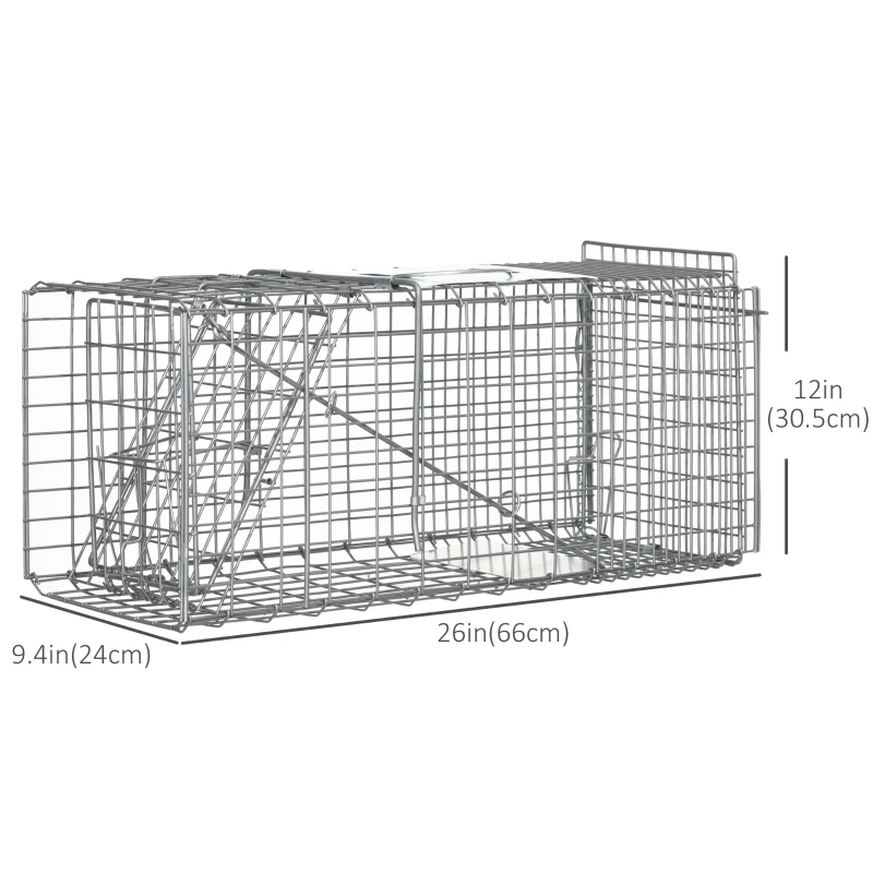Outsunny One-Door Live Animal Trap, Animal-Friendly Humane Catch & Release Steel Cage for Rats, Mice, 26" x 9.4" x 12"
