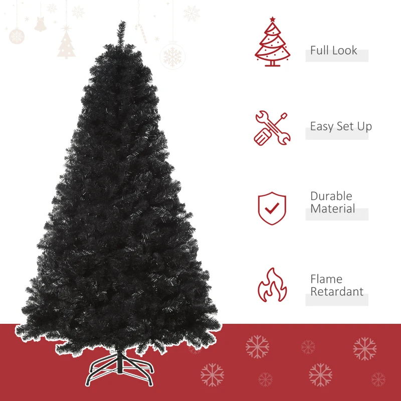 HOMCOM 6ft Artificial Christmas Tree Unlit Douglas Fir with Realistic Branches and 928 Tips, Black Halloween Style
