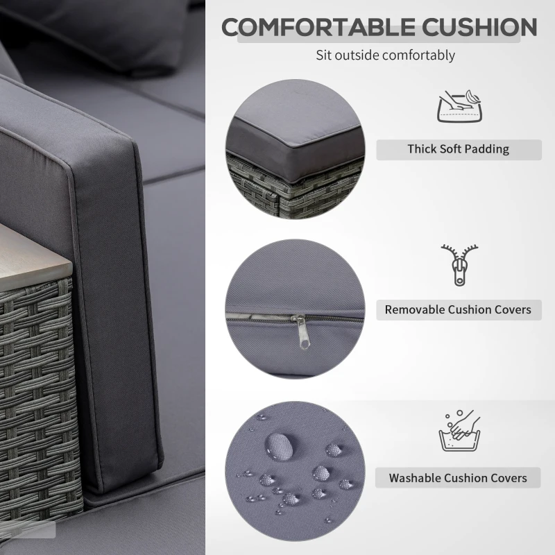 Outsunny 6 Piece Patio Furniture Set, All Weather Outdoor Rattan Sectional Sofa Couch with Chaise Lounge Sides, Coffee Table & Chairs, Conversation Set with Pillows & Cushions, Gray