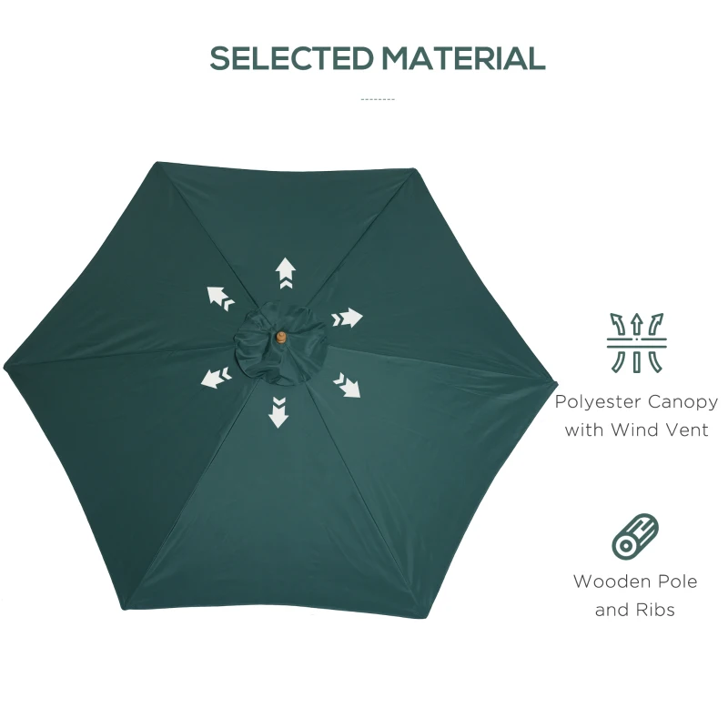 Outsunny ⌀9' x 8' H Patio Umbrella, Market Umbrella with Hardwood Frame and Wind Vent, Outdoor Beach Parasol, Green