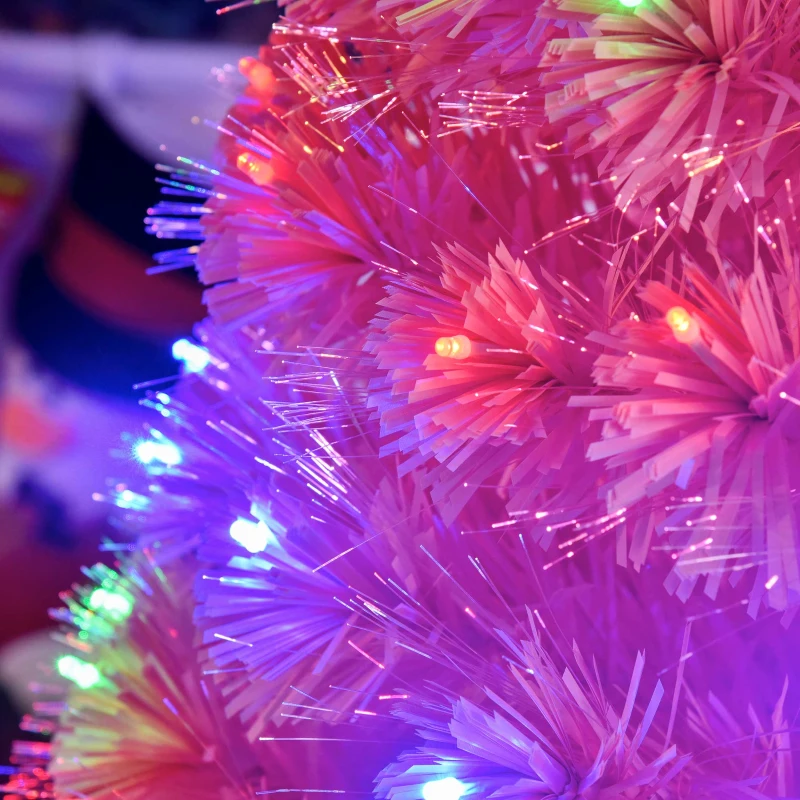 HOMCOM 7ft Prelit Artificial Christmas Tree with LED Lights, Multicolored Fiber Optics and Realistic Branch Tips, Pink