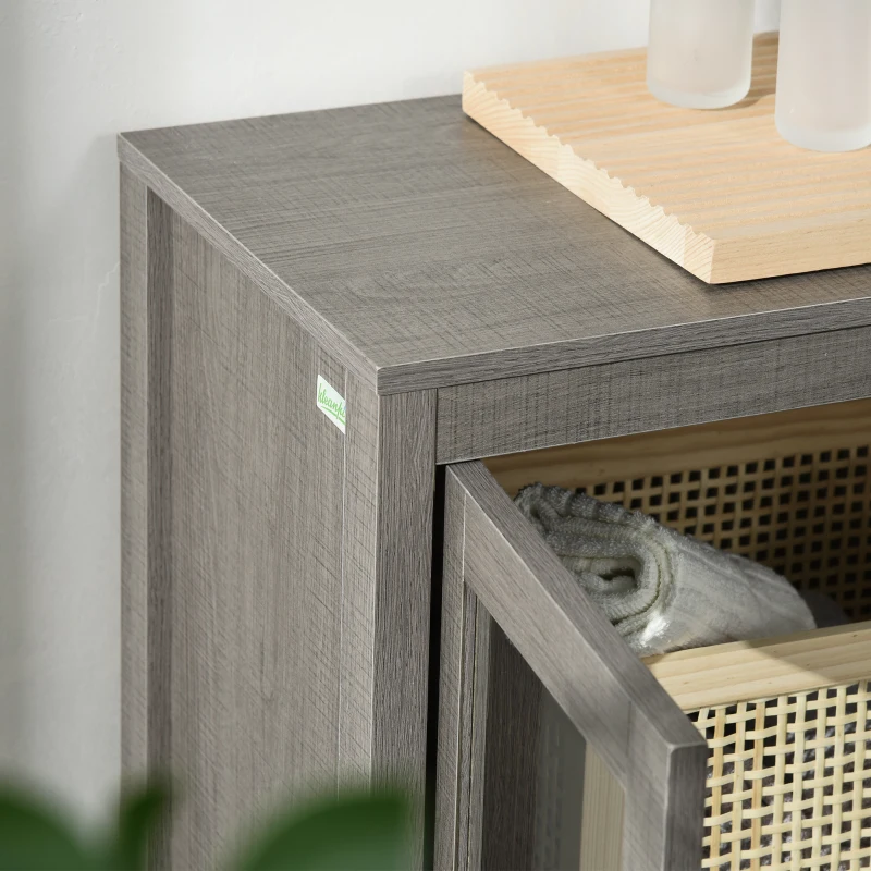 kleankin Modern Bathroom Floor Cabinet, Freestanding Bathroom Storage Cabinet with Double Glass Doors and Adjustable Shelves, Gray