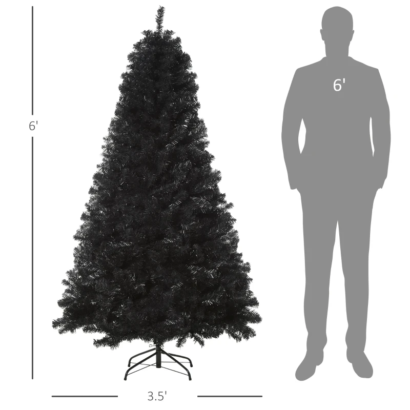 HOMCOM 6ft Artificial Christmas Tree Unlit Douglas Fir with Realistic Branches and 928 Tips, Black Halloween Style