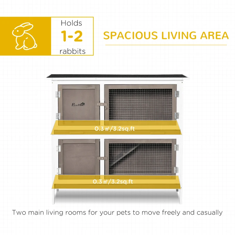 PawHut Wooden Bunny Rabbit Hutch, Small Animal Habitat with Ramp, Removable Tray & Weatherproof Roof, Indoor/Outdoor, Brown