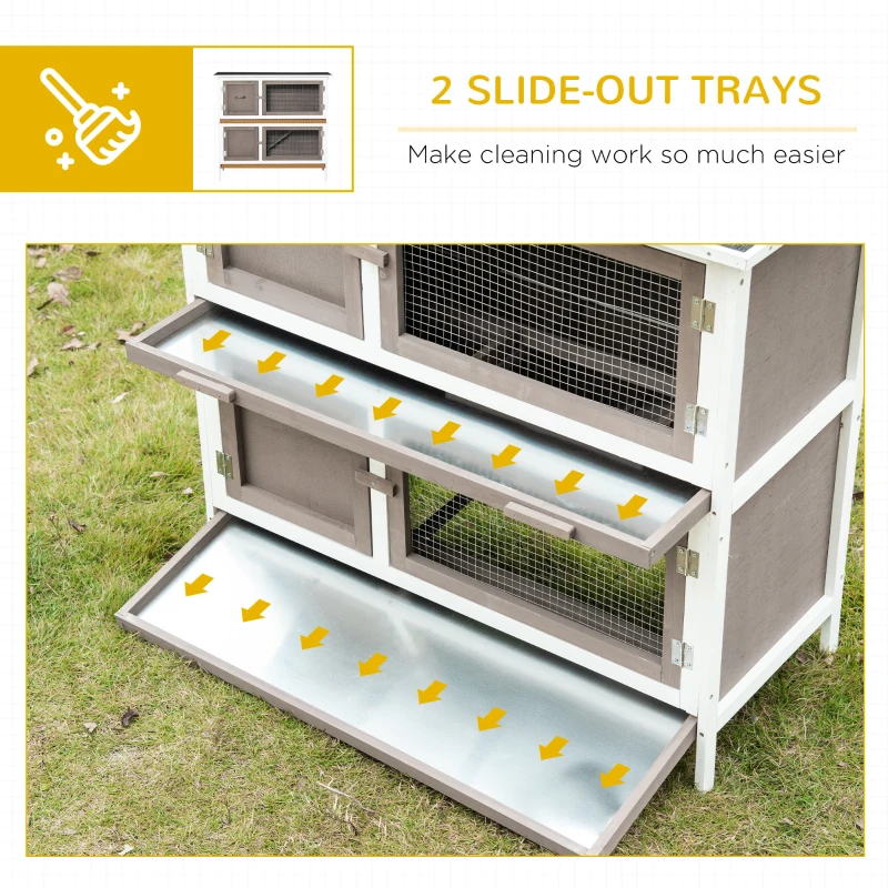 PawHut Wooden Bunny Rabbit Hutch, Small Animal Habitat with Ramp, Removable Tray & Weatherproof Roof, Indoor/Outdoor, Brown