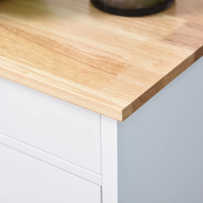 HOMCOM Modern Rolling Kitchen Island Cart with Drawer, Natural Wood Top, Towel Rack, Door Storage Cabinet, White
