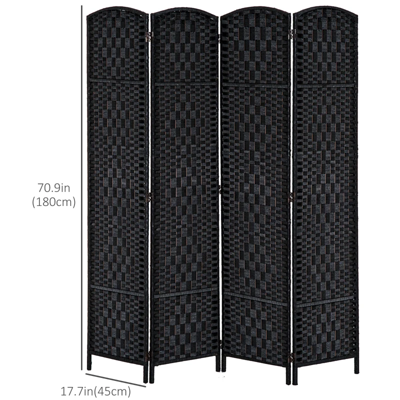 HOMCOM 6ft Folding Room Divider, 4 Panel Wall Partition with Wooden Frame for Bedroom, Home Office, Black