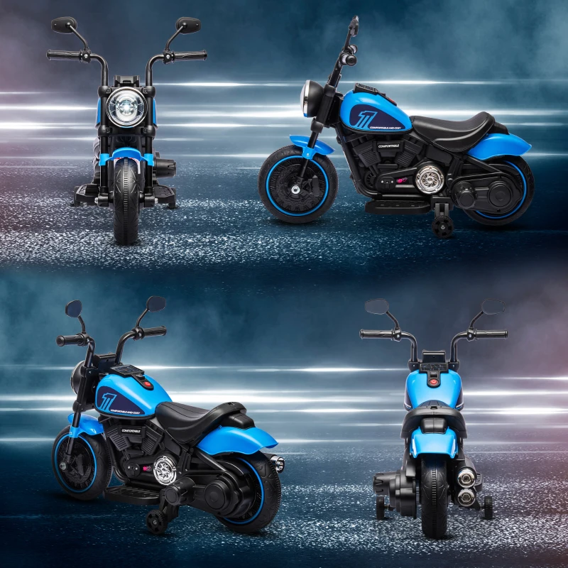 Aosom 6V Kids Motorcycle w/ Training Wheels, Single-Button Start, Blue