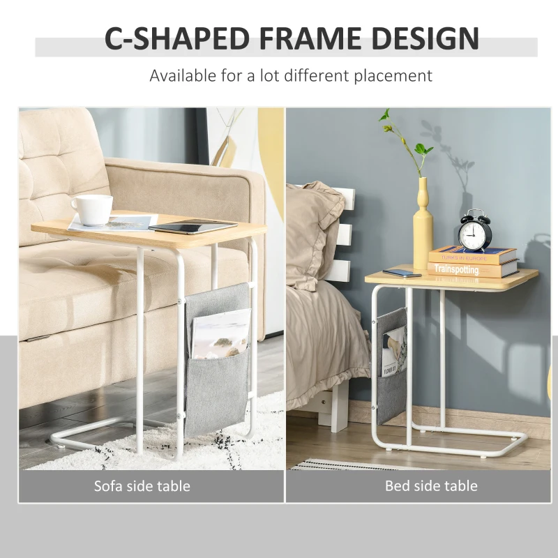 HOMCOM Industrial Side Table, C-Shaped Mobile End Coffee Table with Storage Bag for Sofa Couch Bed