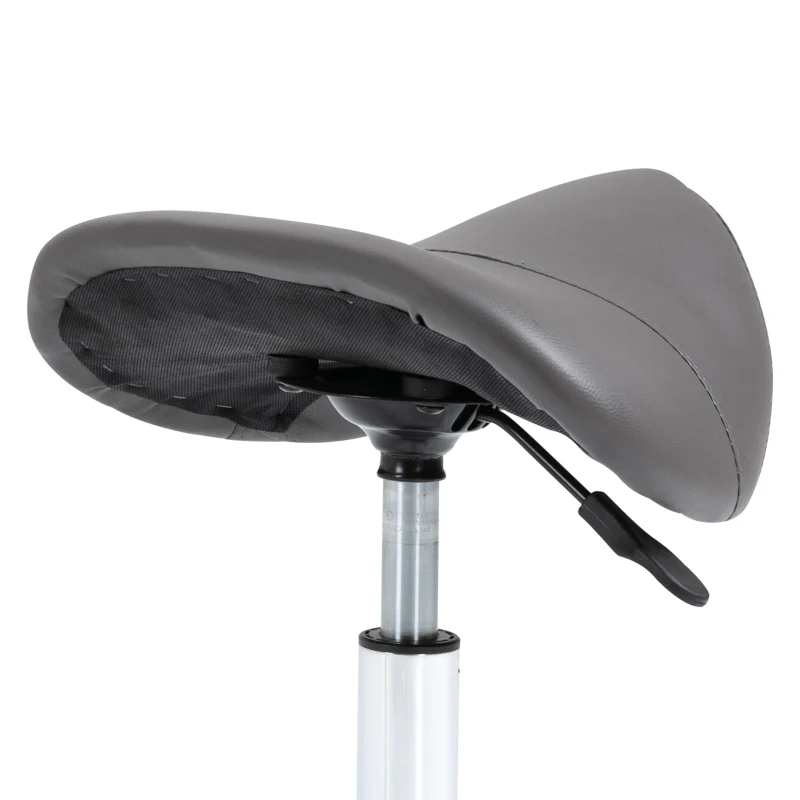 HOMCOM Adjustable Hydraulic Rolling Salon Stool Swivel Saddle Chair Spa Beauty Seat PU Leather, Grey