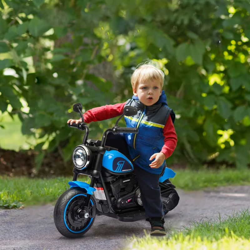 Aosom 6V Kids Motorcycle w/ Training Wheels, Single-Button Start, Blue