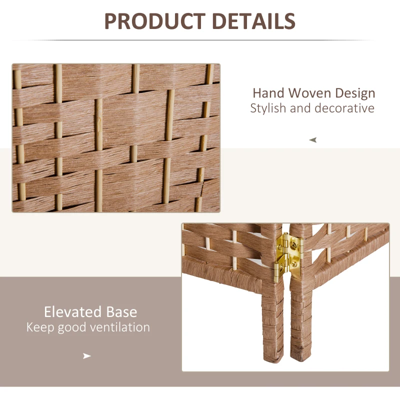 HOMCOM 6ft Folding Room Divider, 6 Panel Wall Partition with Wooden Frame for Bedroom, Home Office, Natural